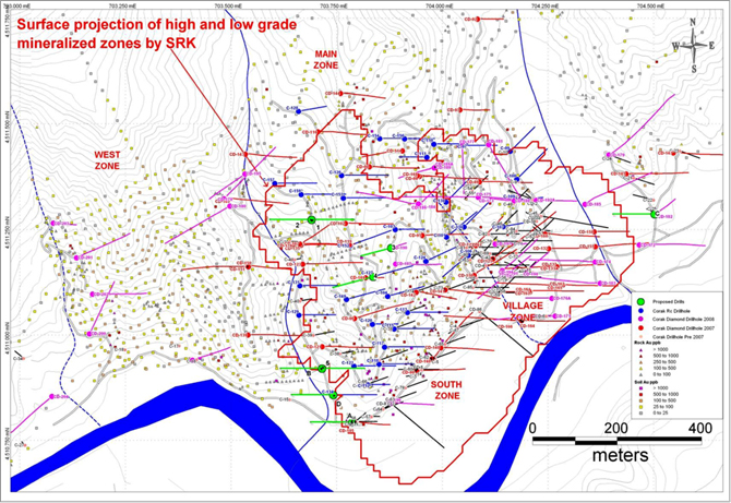 Surface protection of high and low grade mineralized zones by SRK